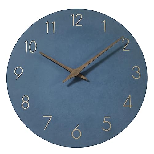 Wanduhr, MDF Wanduhr Holz Lautlos,Moderne Ohne Tickgeräusche Wanduhren Römische Ziffern Quarz Batteriebetriebene Wanduhr für Wohnzimmer,Küche,Schlafzimmer (Blau+Arabische Ziffern) von Timelike