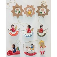 Vintage Deutsche Holz Miniatur Weihnachtsschmuck, 9Er Set Vintage Deutsche Holz Miniatur Weihnachtsschmuck, 9Er Set von Timetosellmyvintage