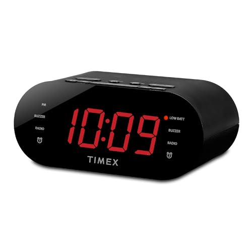 Timex Wecker für Schlafzimmer mit FM-Radio und 10 Senderspeichern, Radiowecker mit Dual-Alarmen, großem Display, Sleep-Timer, und Schlummerfunktion - Schwarz (T232B) von Timex