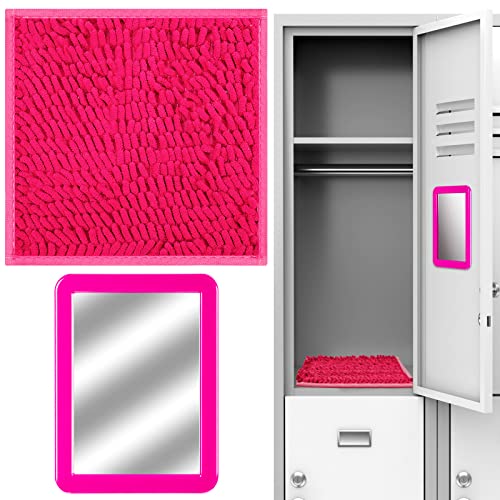 Timgle 2 Stück Preppy Magnete Locker Zubehör Set beinhaltet magnetischen Schließfachspiegel 25,4 x 25,4 cm quadratischer Schließfach Fellteppich Teppich für Schule Studenten Mädchen Schlafzimmer Schlafsaal (Rosenrot) von Timgle
