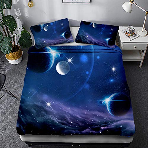 Timiany Bettwäsche 3D Galaxis Bettbezug 135×200 Bettwäsche Set 3 Teilig Bettbezüge Mikrofaser Bettbezug Mit Reißverschluss Und 2 Kissenbezug 50x75cm (Galaxis,135x200+50x75) von Timiany