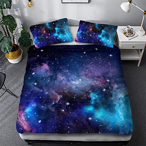 Timiany Bettwäsche 3D Galaxis Bettbezug 135×200 Bettwäsche Set 3 Teilig Bettbezüge Mikrofaser Bettbezug Mit Reißverschluss Und 2 Kissenbezug 50x75cm (Galaxy,135x200+50x75) von Timiany