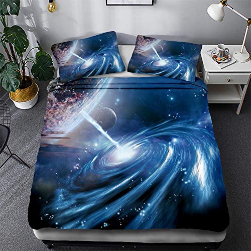 Timiany Bettwäsche 3D Galaxis Bettbezug 135×200 Bettwäsche Set 3 Teilig Bettbezüge Mikrofaser Bettbezug Mit Reißverschluss Und 2 Kissenbezug 50x75cm (Planet,135x200+80x80) von Timiany