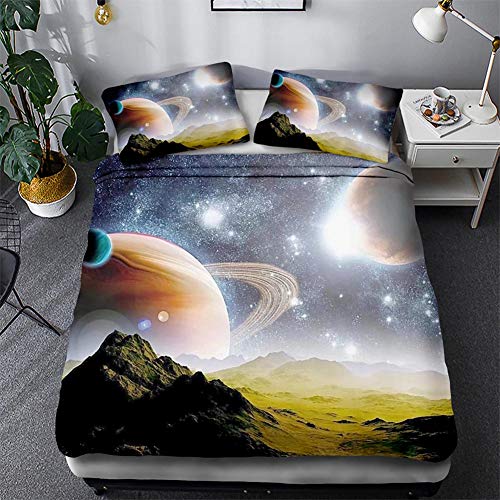 Timiany Bettwäsche 3D Galaxis Bettbezug 135×200 Bettwäsche Set 3 Teilig Bettbezüge Mikrofaser Bettbezug Mit Reißverschluss Und 2 Kissenbezug 50x75cm (Sonnensystem,135x200+50x75) von Timiany