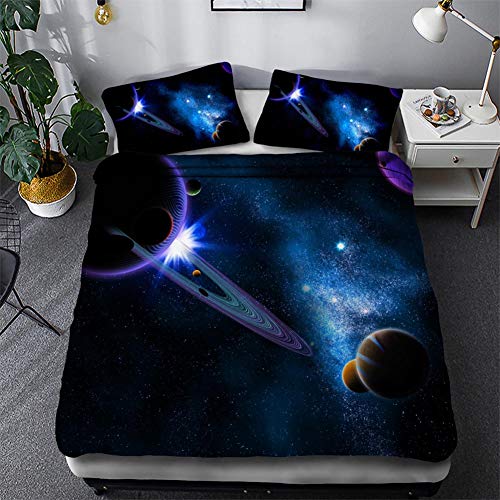 Timiany Bettwäsche 3D Galaxis Mikrofaser Bettbezug 155×200 Bettwäsche Set 3 Teilig, Bettbezüge Mit Reißverschluss Und 2 Kissenbezug 50x75cm (Outer Space,200x200+50x75) von Timiany