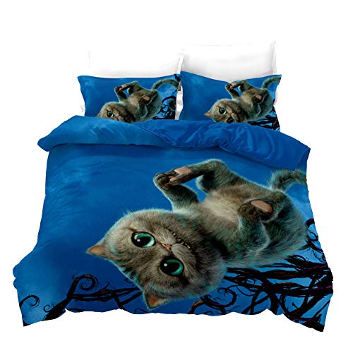 Timiany Bettwäsche Katzen Cat Tier Motiv Bettbezug Set 135x200cm Mikrofaser Bettwäsche Set Mit Reißverschluss Und 2 Kissenbezug 50x75cm (Blau,135x200+80x80) von Timiany