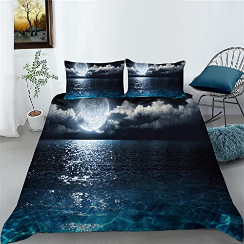 Timiany Bettwäsche-Set 135x200 cm Tropischen Insel mit Mond und Tiefblau Ozean Thema Mikrofaser Bettbezug mit Reißverschluss+Kissenbezug 80x80 cm Timiany Bettwäsche-Set 135x200 cm Tropischen Insel mit Mond und Tiefblau Ozean Thema Mikrofaser Bettbezug mit Reißverschluss+Kissenbezug 80x80 cm von Timiany