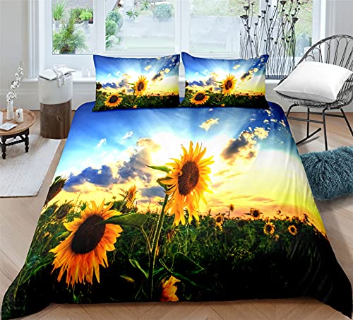 Timiany Bettwäsche Set Helles Sonnenblumen Muster Bettbezüge 135x200cm Für Frauen Gelb Tropische Blumen Mikrofaser Bettbezug+2 Kissenbezug 50x75cm (Blumen-F,220x240+50x75) von Timiany