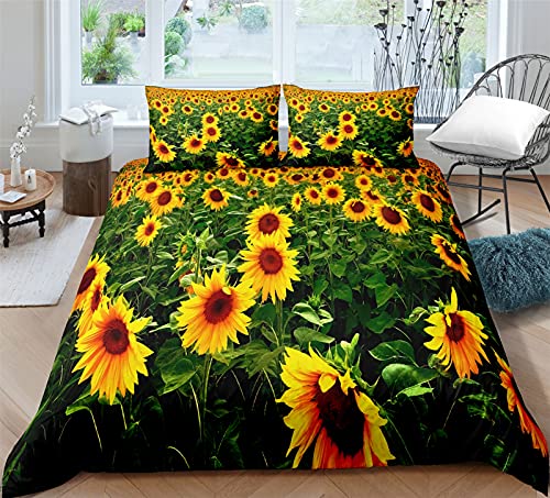 Timiany Bettwäsche Set Helles Sonnenblumen Muster Bettbezüge 135x200cm Für Frauen Gelb Tropische Blumen Mikrofaser Bettbezug+2 Kissenbezug 50x75cm (Blumen-G,135x200+50x75) von Timiany