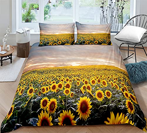 Timiany Bettwäsche Set Helles Sonnenblumen Muster Bettbezüge 135x200cm Für Frauen Gelb Tropische Blumen Mikrofaser Bettbezug+2 Kissenbezug 50x75cm (Blumen-I,135x200+80x80) von Timiany