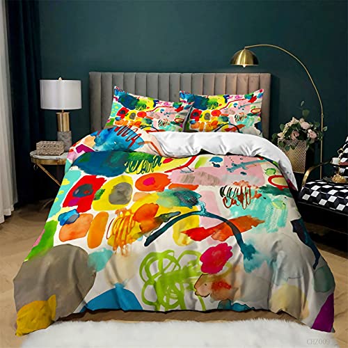 Timiany Bettwäsche Set Multicolor Liebe Herz Muster 200x220cm Bunt Blumen Bettbezug Weich Microfaser Betten Set + Kissenbezüge 80x80cm (Bunt C,135x200+50x75) von Timiany