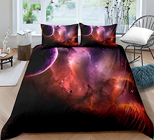 Timiany Kinder Bettwäsche Set Sonnensystem Planet Jungen-Teenager-Bettbezüge Mit Reißverschluss 135x200cm+80x80cm Planeten & Sterne Mikrofaser Bettbezug (Universum-E,220x240+80x80) von Timiany