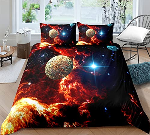 Timiany Kinder Bettwäsche Set Sonnensystem Planet Jungen-Teenager-Bettbezüge Mit Reißverschluss 135x200cm+80x80cm Planeten & Sterne Mikrofaser Bettbezug (Universum-G,135x200+80x80) von Timiany