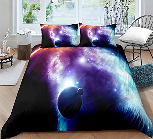 Timiany Kinder Bettwäsche Set Sonnensystem Planet Jungen-Teenager-Bettbezüge Mit Reißverschluss 135x200cm+80x80cm Planeten & Sterne Mikrofaser Bettbezug (Universum-I,135x200+80x80) von Timiany