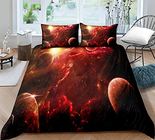 Timiany Kinder Bettwäsche Set Sonnensystem Planet Jungen-Teenager-Bettbezüge Mit Reißverschluss 135x200cm+80x80cm Planeten & Sterne Mikrofaser Bettbezug (Universum-M,135x200+50x75) von Timiany