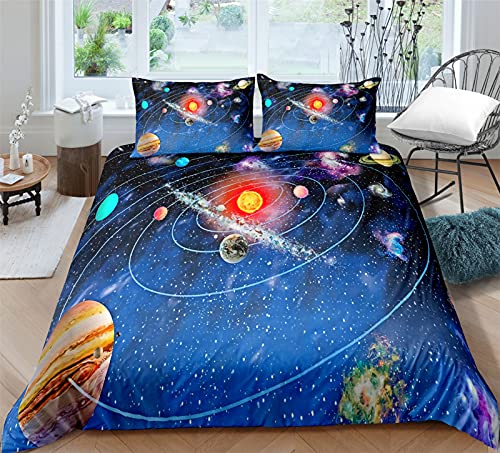 Timiany Kinder Bettwäsche Set Sonnensystem Planet Jungen-Teenager-Bettbezüge Mit Reißverschluss 135x200cm+80x80cm Planeten & Sterne Mikrofaser Bettbezug (Universum-N,135x200+50x75) von Timiany