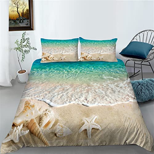 Timiany Sandstrand Bettwäsche Set 135x200 cm Mädchen Blauer Himmel Ozean Drucken Bettbezug Seestern Muscheln Dekor Bettbezug mit Reißverschluss+Kissenbezug 80x80 cm Timiany Sandstrand Bettwäsche Set 135x200 cm Mädchen Blauer Himmel Ozean Drucken Bettbezug Seestern Muscheln Dekor Bettbezug mit Reißverschluss+Kissenbezug 80x80 cm von Timiany