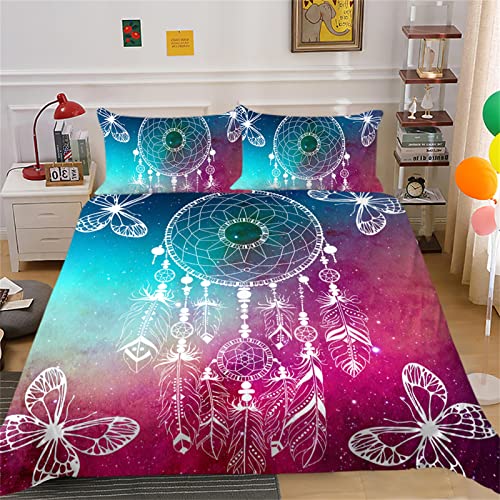 Timiany Traumfänger Bettbezug 135x200cm Weiß Feder Muster Bunt Serie Sternennacht Bettwäsche Set Weich Mikrofaser Exotisch Bohemian Federn Stil mit Kissenbezug 80x80cm von Timiany