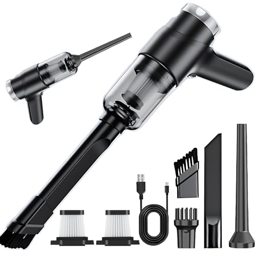 Timisea Akku Handstaubsauger Auto, 2-in-1 Blasen & Saugen, 7CM HEPA Filter, Tragbarer Mini Staubsauger mit Leistungsstarker Saugkraft für Auto, Haus und Büro, Mit Zubehör und USB-Ladegerät von Timisea
