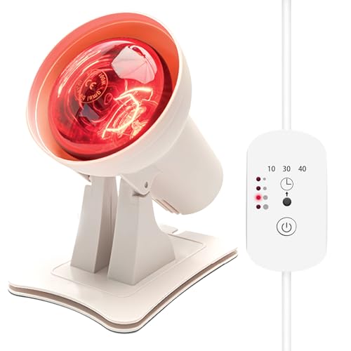 Timisea Infrarotlampe 150W Rotlichtlampe mit 4 Temperaturstufen & 3 Timer-Stufen, Wärmelampe für Tiefenwirkung, Tragbar mit mehrstufiger Winkelverstellung von Timisea