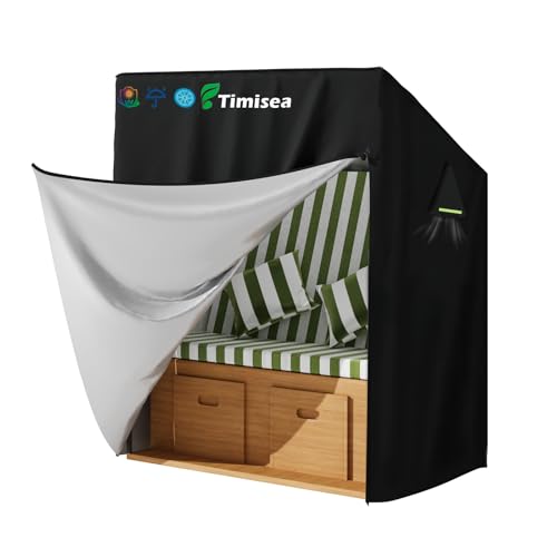 Timisea Strandkorb Schutzhülle Winterfest Abdeckhaube für 2-Sitzer Strandkörbe 120 x 90 x 155/140 cm, Mit Belüftungslöchern und Verstellbarem Zugband Ideal für Strandkörbe Zubehör von Timisea