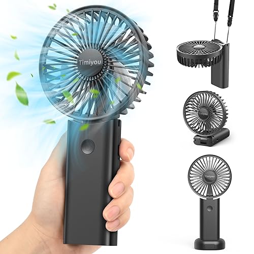 Timiyou Handventilator, Mini Ventilator, Tragbarer Hand Ventilator Akku Aufladbar USB Fan 3 Speeds mit Lanyard und Base Lüfter Elektrischer für Auto Outdoor Camping Büro Hause Reisen von Timiyou