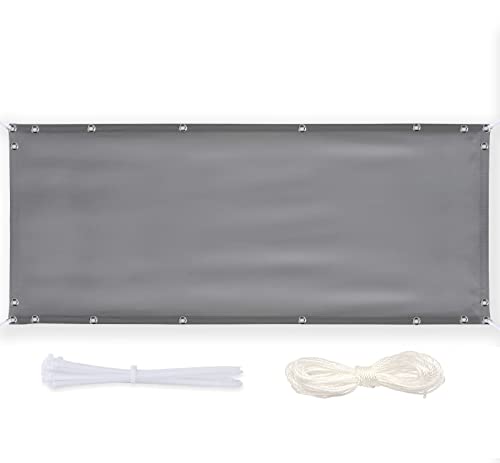 Timizi Balkonbespannung Sichtschutz 100x900cm, Blickdichte Balkonumrandung Wetterfest Wind- und UV-Schutz Sichtschutzplane für Balkongeländer Terrasse & Garten. - Grau von Timizi