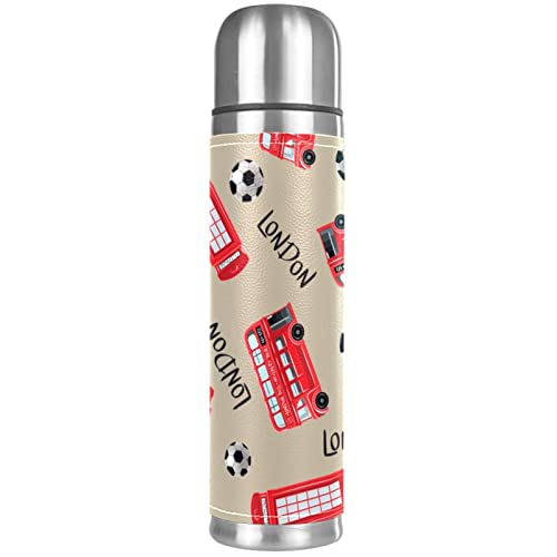 Thermosflasche mit London-Motiv und rotem Bus, vakuumisolierte Wasserflasche aus Edelstahl, 483 ml von Timmershabi
