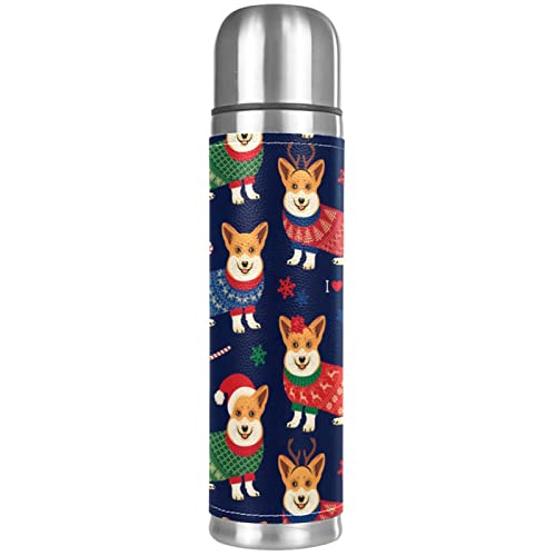 Thermosflasche mit süßem Weihnachts-Corgi-Hundewelpen, vakuumisolierte Wasserflasche, kompakt, Edelstahl, Kaffee-/Reisebecher, 500 ml von Timmershabi
