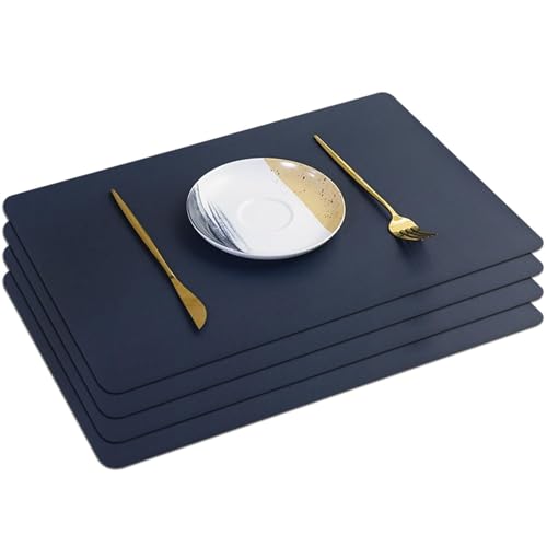 Rechteckiges Tischset aus Leder, 4er-/6er-/8er-Set, hitzebeständige, waschbare Tischsets, rutschfeste Tischsets für die Dekoration in Küche und Zuhause(Navy Blue,Set of 4) von TimoBifu