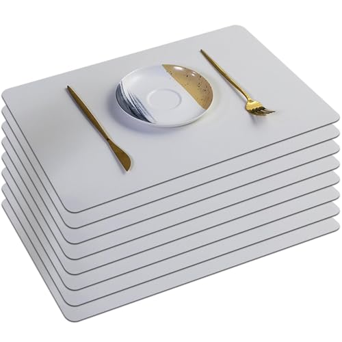 Rechteckiges Tischset aus Leder, 4er-/6er-/8er-Set, hitzebeständige, waschbare Tischsets, rutschfeste Tischsets für die Dekoration in Küche und Zuhause(Weiß,Set of 8) von TimoBifu