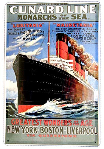 Blechschild 20x30 Cunard Line Lusitania Mauretania Liverpool New York Boston Werbung im Retro Nostalgie Design Passagier Dampfer ähnlich RMS Titanic Schiff Ozean Riese Atlantik Blechschild 20x30 Cunard Line Lusitania Mauretania Liverpool New York Boston Werbung im Retro Nostalgie Design Passagier Dampfer ähnlich RMS Titanic Schiff Ozean Riese Atlantik von Tin Sign