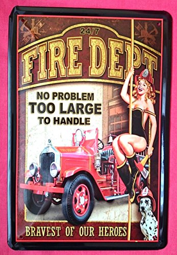 Blechschild 20x30 Fire Dept Department Sexy Pin up Girl Feuerwehr Auto Oldtimer Bar Metall Schild von Tin Sign