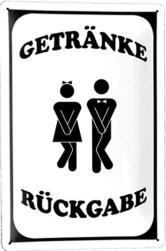 Blechschild 20x30 Getränke Rückgabe Wegweiser Klo WC Toiletten Badezimmer Piktogramm Design Hinweis Schild Heim Beruf Büro Werkstatt Gastronomie Bar Pub Kneipe Party von Tin Sign