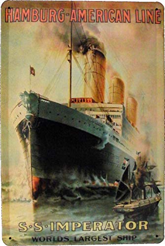 Blechschild 20x30 Imperator Passagier Dampf Schiff Werbung Plakat 1913 der Hamburg Amerika Line später Berengaria Cunard Line Nostalgie Design Seefahrt Titanic Urlaub Meer von Tin Sign
