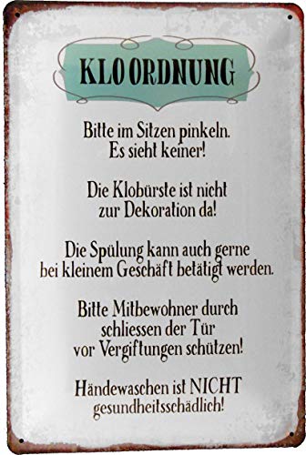 AGDeko André Günther Dekoration & Style Blechschild 20x30 Klo Ordnung WC Toilette Badezimmer im Retro Vintage Nostalgie Design von AGDeko André Günther Dekoration & Style