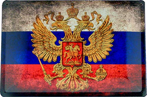 Blechschild 20x30 Слава Україні National Flagge Russland Россия Russische Kriegsverbrecher Föderation mit Wappen Used Look im Retro Nostalgie Vintage Design CCCP UDSSR Soviet von Tin Sign