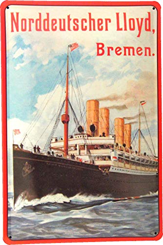 Blechschild 20x30 Seefahrt Nord Deutscher Lloyd Bremen Werbung Plakat im Retro Vintage Nostalgie Design Passagier Schiff Dampfer wie Titanic Urlaub Meer Welt Reise von Tin Sign