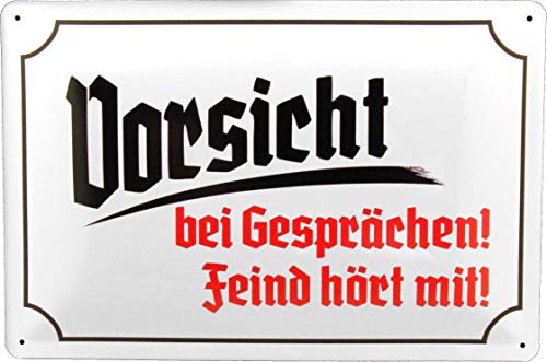 Blechschild 20x30 Vorsicht Feind hört mit ! Vintage Retro Nostalgie Design Fraktur Schrift Deko für Kneipe Bar Garten Garage Werkstatt Hobby Partyraum Sportheim Deutschland historisch von Tin Sign