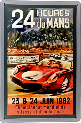 Blechschild 20x30 cm 24 Stunden Rennen Du Mans Le Mans 1962 im Retro Nostalgie Werbeplakat Design Weltmeisterschaft Langstrecken Auto Rennen Rennsport Racing Motorsport von Tin Sign