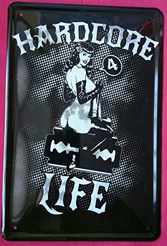 Blechschild 20x30 cm Hardcore Life Pin up Girl Domina Lack & Leder Rasierklinge Bar Kneipe Shop Schild von Tin Sign