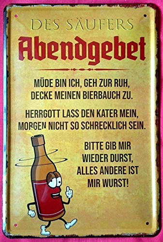 Blechschild 20x30 cm Säufergebet Müde Bin ich GEH zur Ruh Decke Meinen Bier Bauch zu Bar Kneipe Alkohol Fun Trinkspruch Metall Schild von Tin Sign