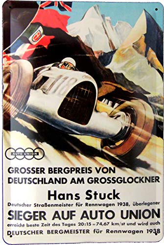 Tin Sign Blechschild 20x30 Bergrennen Großer Preis von Deutschland 30er Jahre Grossglockner Auto Union Weltmeisterschaft Rennsport Werbe Plakat Design Retro von Tin Sign
