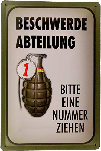 Tin Sign Blechschild 20x30 Beschwerde Abteilung Nummer ziehen Hand Granate lustiger Spruch für Werkstatt Heim Hobby Büro Werkstatt Tin Sign Blechschild 20x30 Beschwerde Abteilung Nummer ziehen Hand Granate lustiger Spruch für Werkstatt Heim Hobby Büro Werkstatt von Tin Sign
