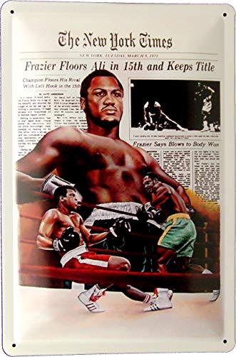 Tin Sign Blechschild 20x30 Joe Frazier vs Muhammad Ali 1971 Boxen Kampf des Jahrhunderts Zeitung Ausschnitt Sport Boxing von Tin Sign