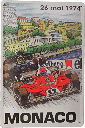 Tin Sign Blechschild 20x30 Monaco 1974 Formel Rennen im Retro Nostalgie Comic Design Auto Motorsport Werbung F1 Rennsport Grand Prix von Tin Sign