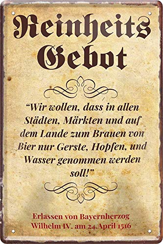 Tin Sign Blechschild 20x30 cm Bayerisches Reinheitsgebot 1516 Bier Bar Kneipe Disco Cafe Pub Wand Tafel Deko Schild Haus + Garten Party Geschenk von Tin Sign