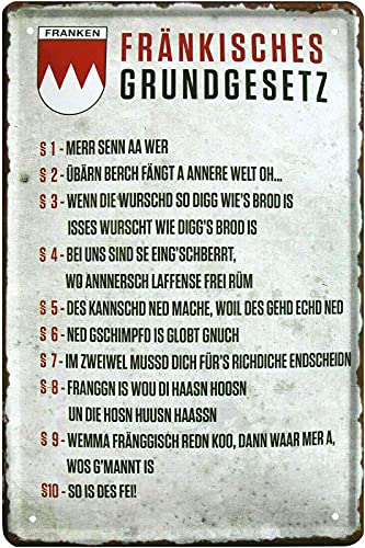 Tin Sign Blechschild 20x30 cm Fränkisches Gesetz Franken Fun Spruch Gebote Bar Kneipe Haus + Garten Geschenk Metall Schild von Tin Sign