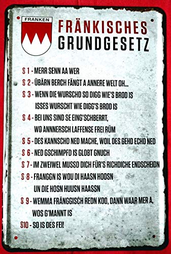 Tin Sign Blechschild 20x30 cm Fränkisches Grundgesetz Fun Spruch Gebote Bar Kneipe Haus + Garten Geschenk Metall Schild von Tin Sign