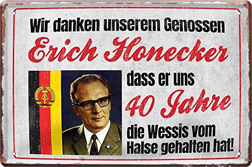 Tin Sign Blechschild 20x30 cm Ostalgie DDR Fun Spruch Wir danken unserem Genossen Erich Honecker Wessi Ossi Fahne Bar Kneipe Pub Party Geschenk Wand Deko … von Tin Sign